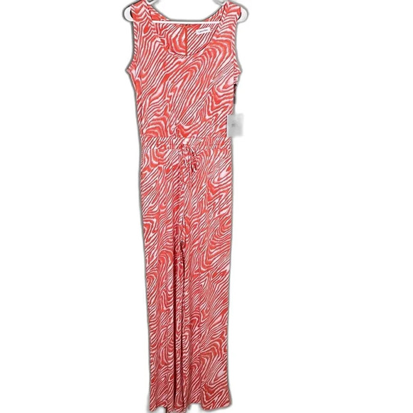 CALVIN Klein Drawstring Sleeveless Jumpsuit Orange size 8 NWT zebra print - Picture 1 of 9